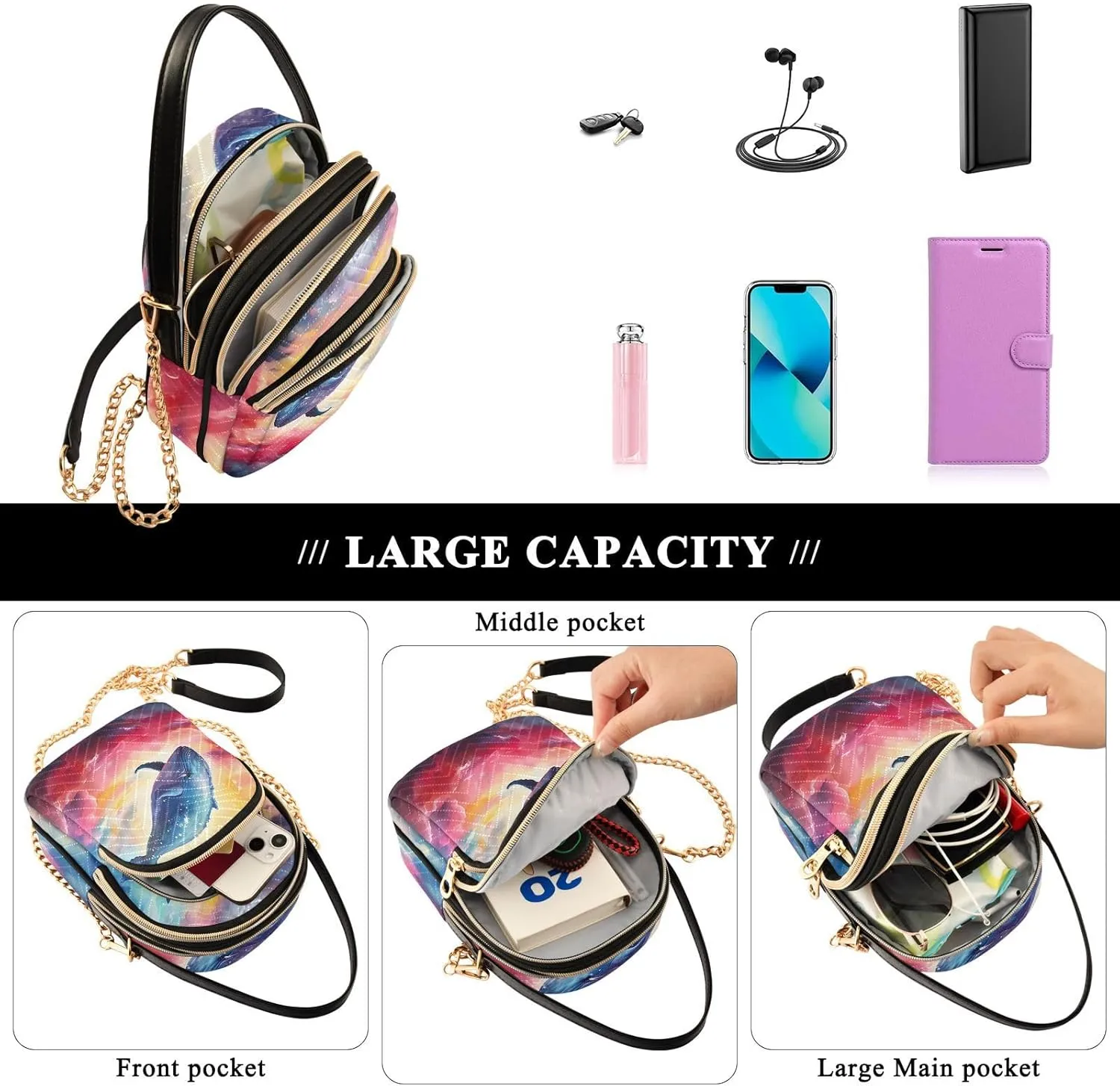 GAIGEO Fantasy World Flower Sea Crossbody Bag with Strap, Lady Crossbody Bag, Crossbody Bag Purse for Women