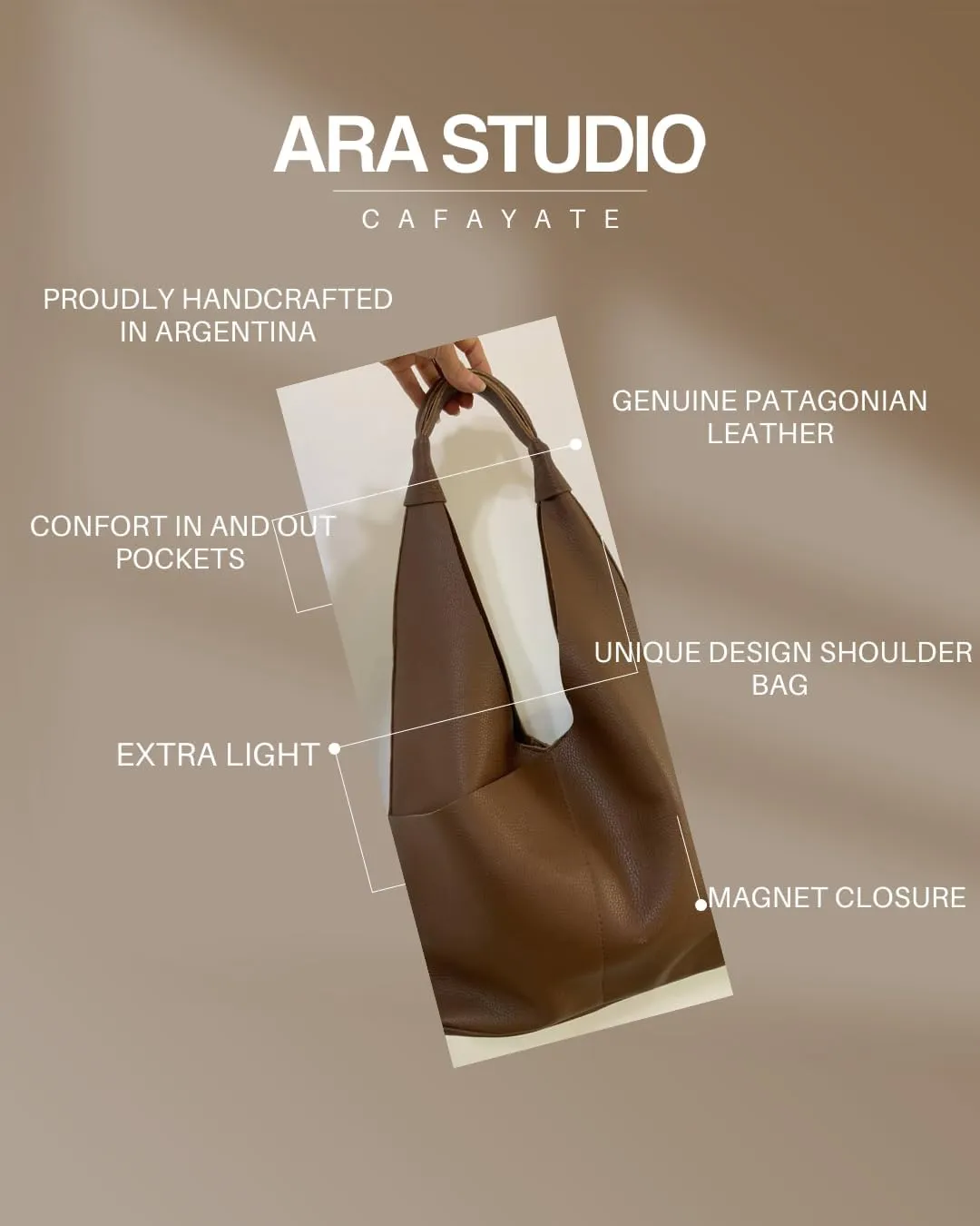 Genuine Leather Handbags Bags, Handcrafted by Skilled Argentine Hands with Patagonian Sourced Leather - Cafayate