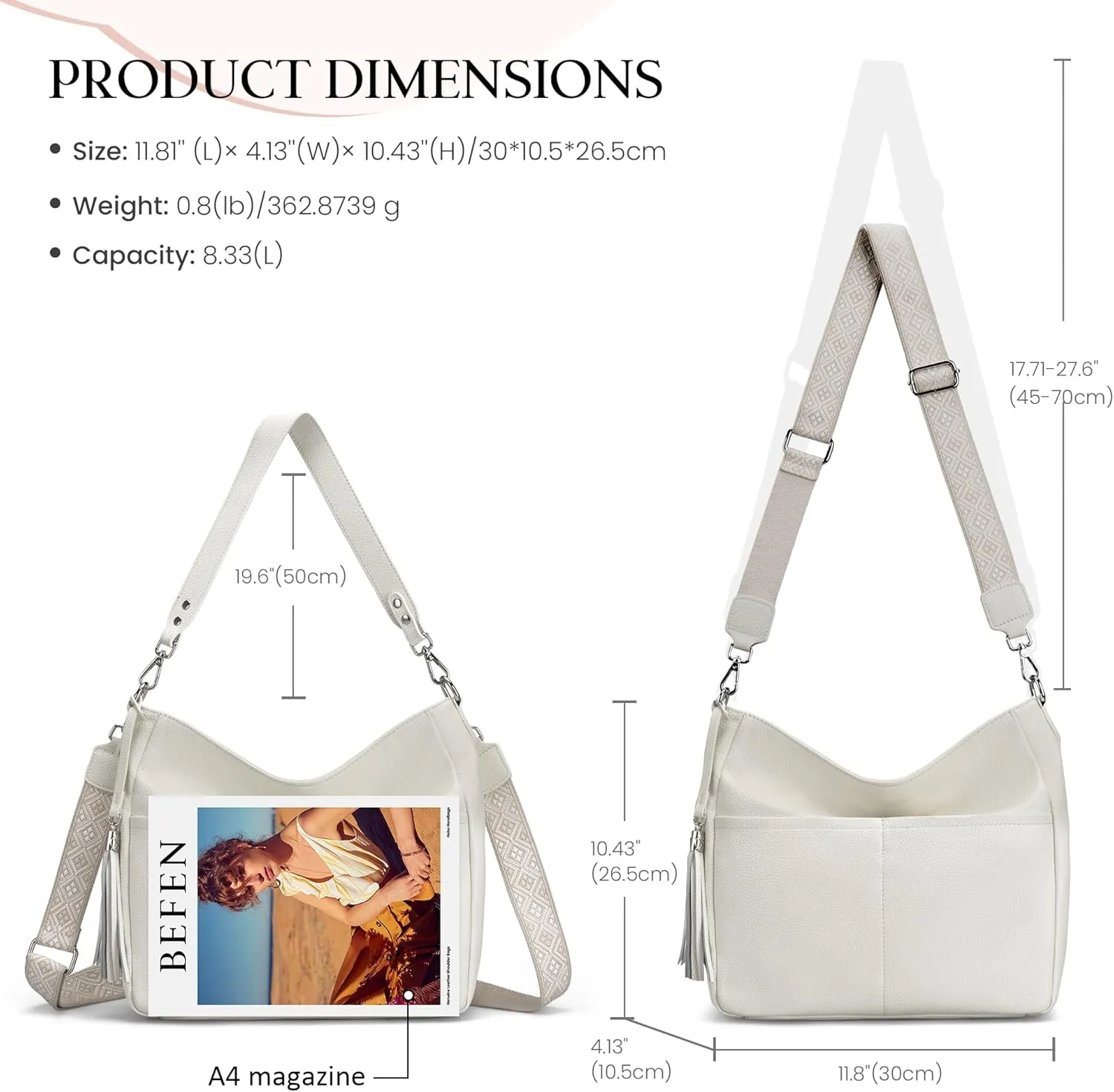 Genuine Leather Purse for Women, Soft Leather Crossbody Hobo Bag with 2 Removable Straps Womens Purses and Handbags