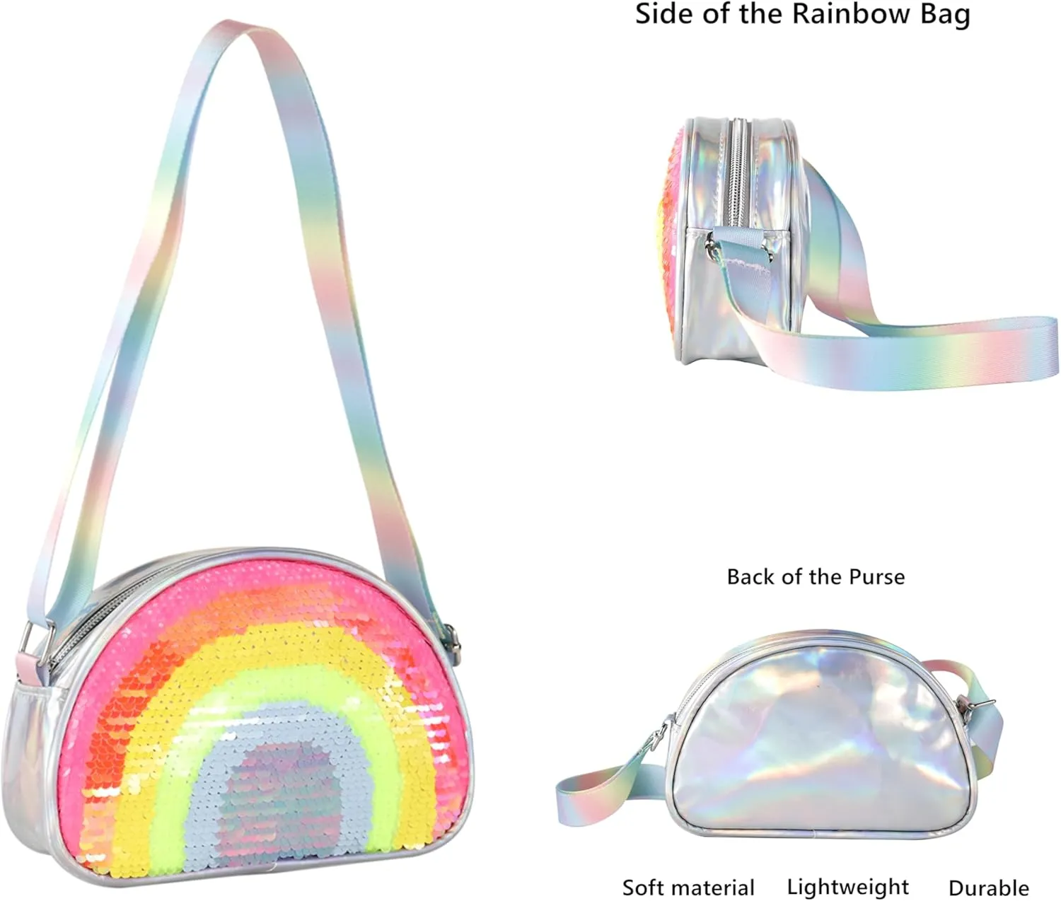 Girls Crossbody Bag - Trendy Rainbow Purse with Multiple Compartments for Toddlers to Teens