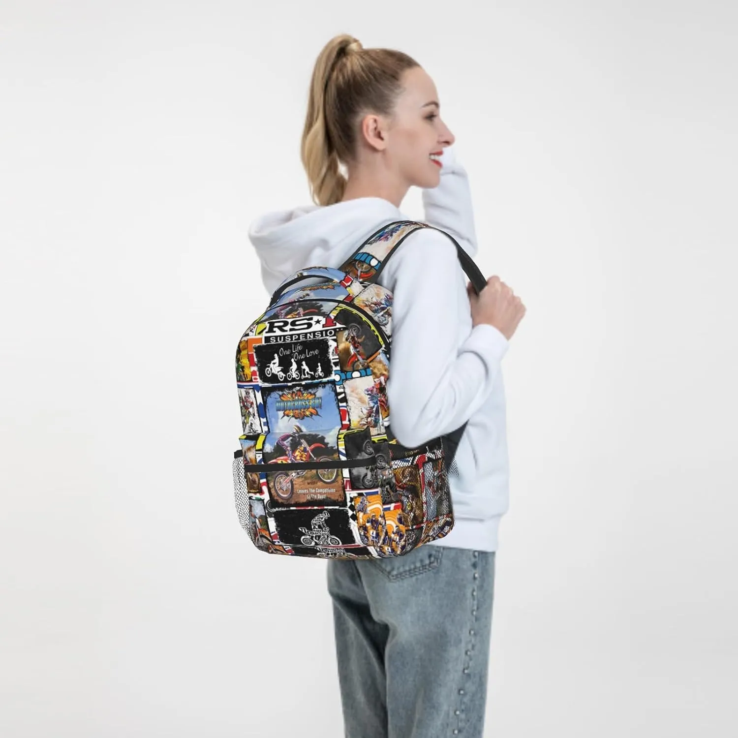 Giwawa Motocross Backpack for School,Dirty Bike Sports Motorcycles Bookbag Travel Bags Durable Lightweight Casual Laptop Computer Back Pack for Children Boys Girls Teens Men Women