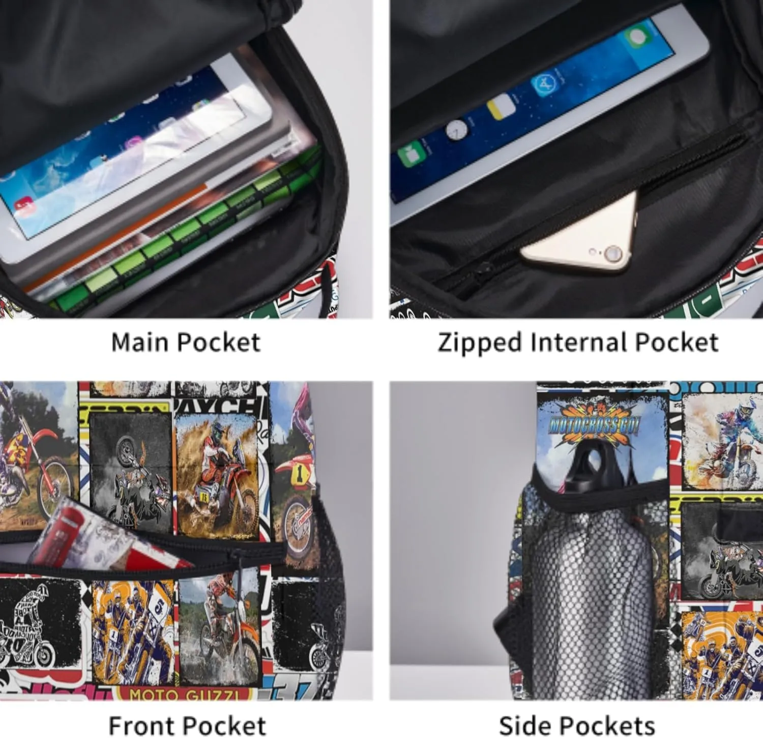 Giwawa Motocross Backpack for School,Dirty Bike Sports Motorcycles Bookbag Travel Bags Durable Lightweight Casual Laptop Computer Back Pack for Children Boys Girls Teens Men Women