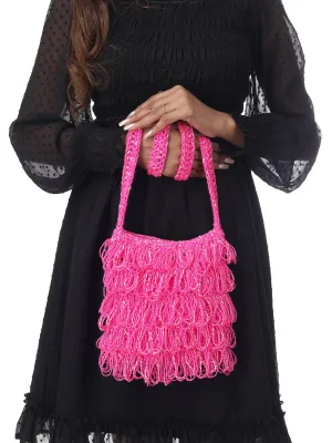 Glossy Pink Frilled Crochet Satchel