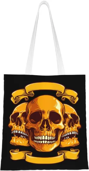 Golden Skull Brothers Tote Bag for Women Canvas Shopping Bags Reusable Large Capacity Casual Shoulder Handbags Grocery Bags DIY Gift Bags