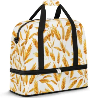 Golden Wheat Ears Travel Duffel Bag for Women Men Weekender Overnight Bag with Shoe Compartment Foldable Sports Gym Luggage Bag