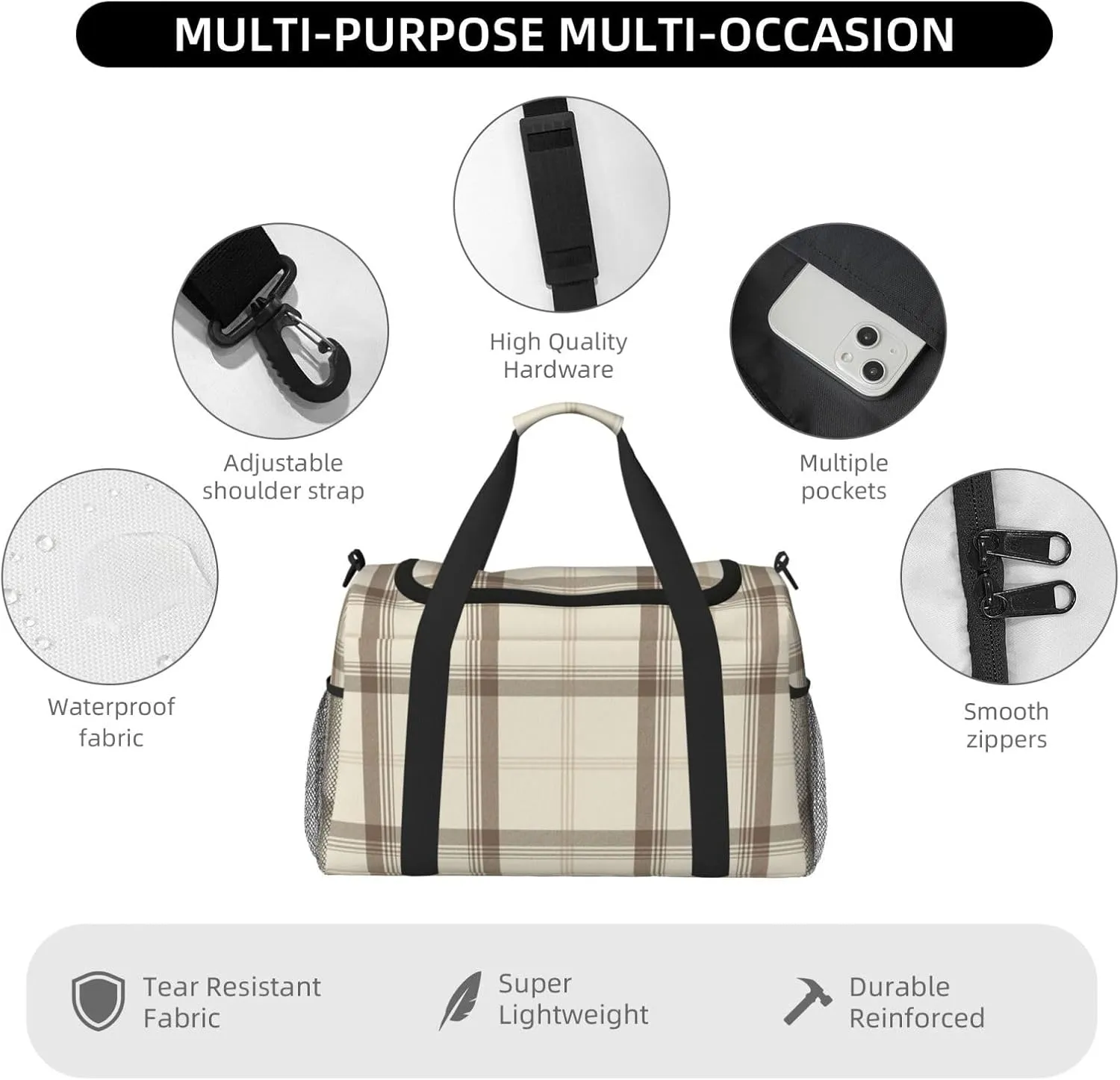 Gray Blue Stripes Travel Duffel Bag Large Foldable Waterproof Overnight Bag For Beach Swim Bags Pool Sports Gym