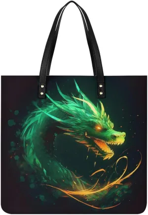 Green Dragon Tote Bag Durable Water-Resistant Handbags Lightweight Tote for Travel Work Book