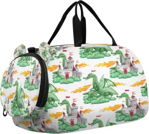 Green Dragons Kids Overnight Sports Duffel Bags with Shoe Compartment & Wet Pocket Travel Sport Gym Bag for Girls Boys