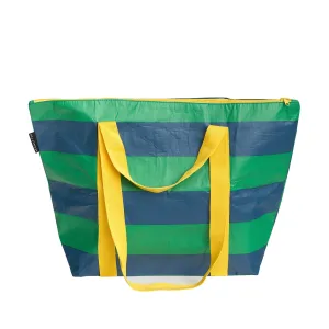 Green Navy Stripe Zip Medium Tote