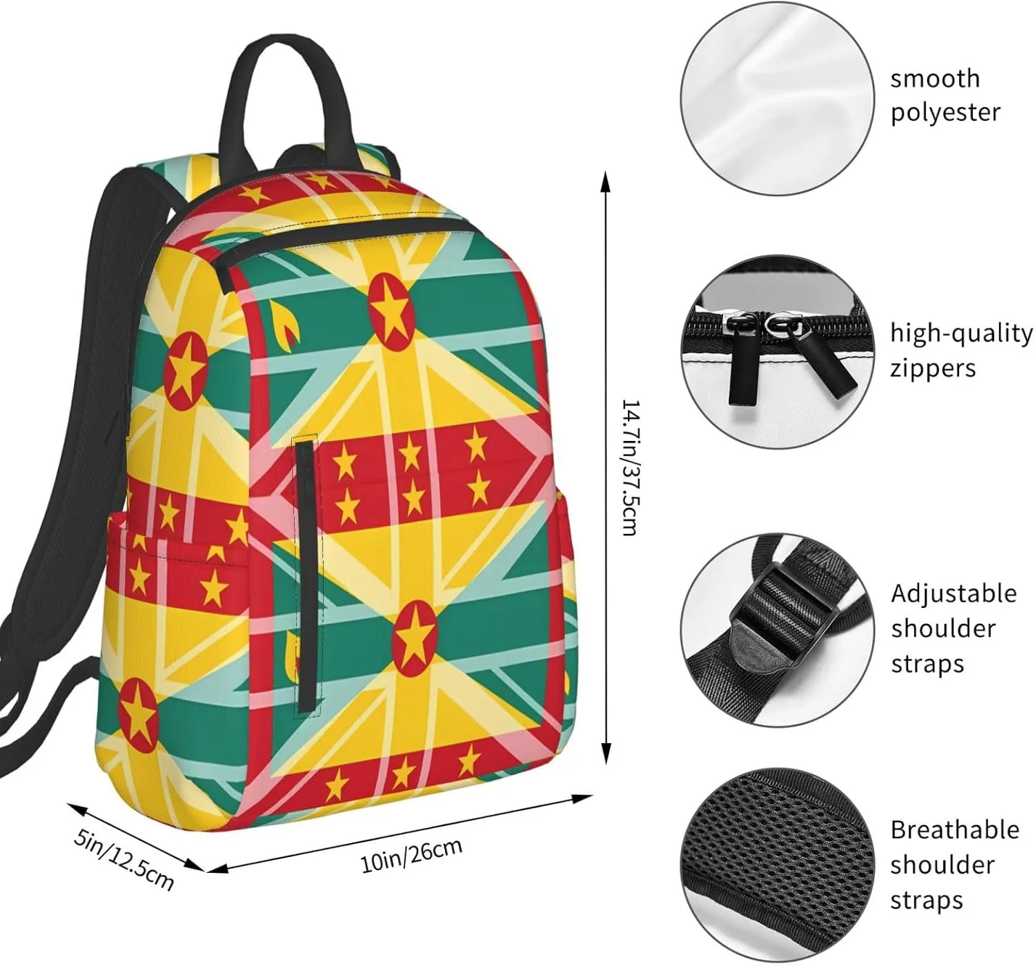 Grenada UK Flag Casual Backpacks Large Capacity Laptop Backpack Sports Fitness Rucksack Travel Carry-On Daypack Work Bag for Outdoor Camping
