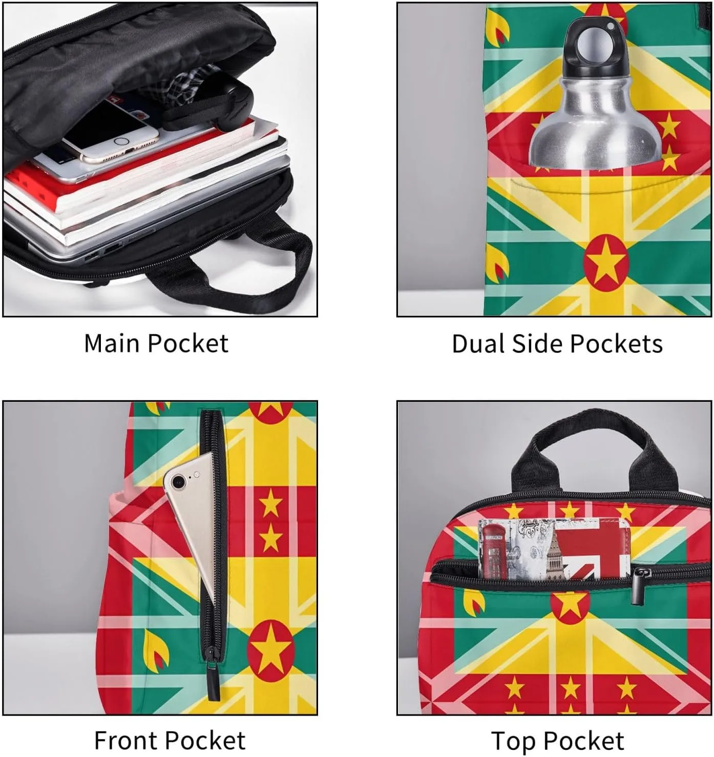 Grenada UK Flag Casual Backpacks Large Capacity Laptop Backpack Sports Fitness Rucksack Travel Carry-On Daypack Work Bag for Outdoor Camping