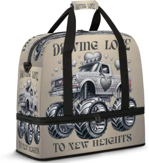 Grey Truck Monster Travel Duffel Bags for Women & Men Large Sports Gym Bags Foldie Weekender Overnight Bag Carry On Tote Bag With Shoe Compartment Personal Item Luggage for Travel Sports Gym