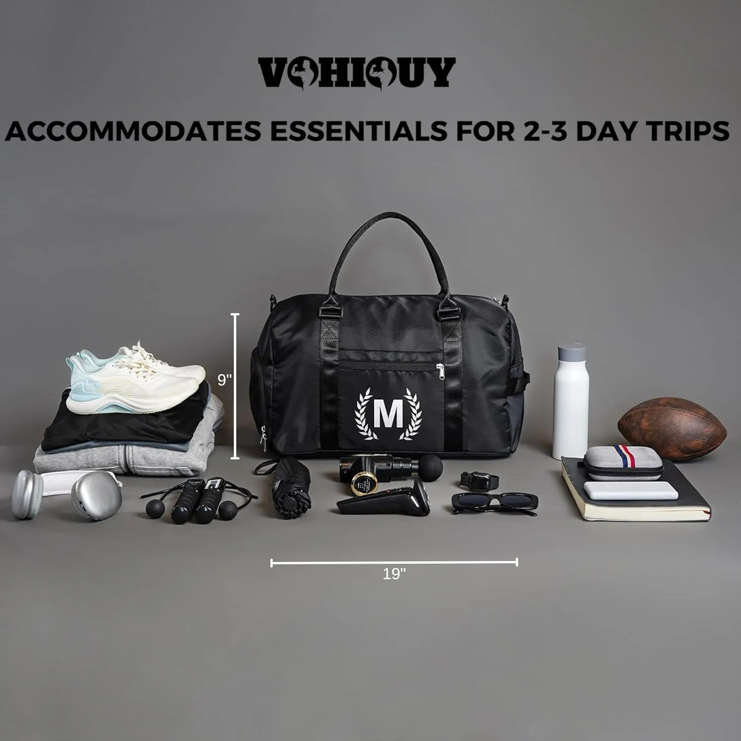 Gym Bag for Women & Men, Fitness Workout Sports Travel Duffle Bag with Wet Pocket & Shoes Compartment, Great Present for Gym Lovers Jet Black