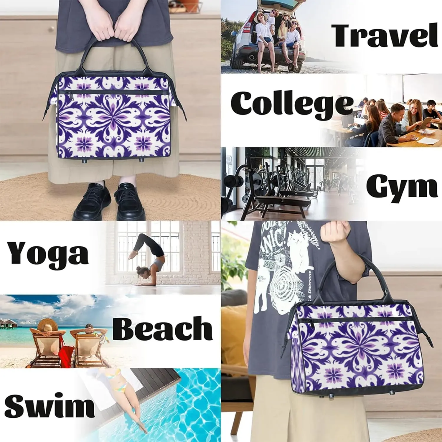 Gym Bag for Women Men, Travel Sports Duffel Bag with Trolley Sleeve Overnight Bag Carry On Tote Bag for Travel Gym Sport