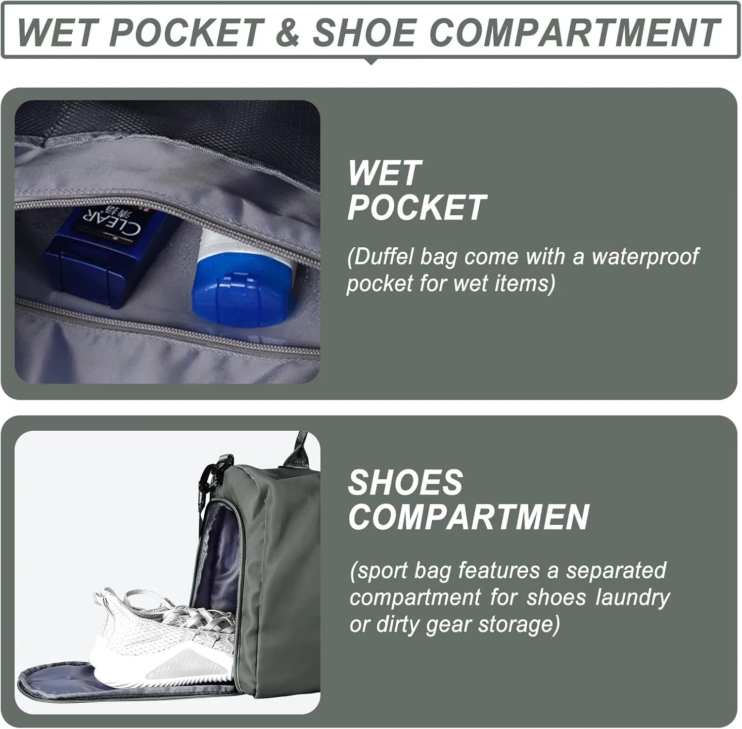 Gym Bag for Women Men with Shoes Compartment and Wet Pocket,Sport Swimming Yoga Bag,Waterproof Travel Duffel Bag Small Carry on Bag Overnight Weekender Bags Personal Item Bag for Airlines Olive Green