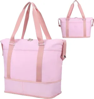 Gym Bag for Women, Personal Item Travel Duffel Bag, Foldable Luggage Weekender Overnight Bag Wet Compartment(Pink)