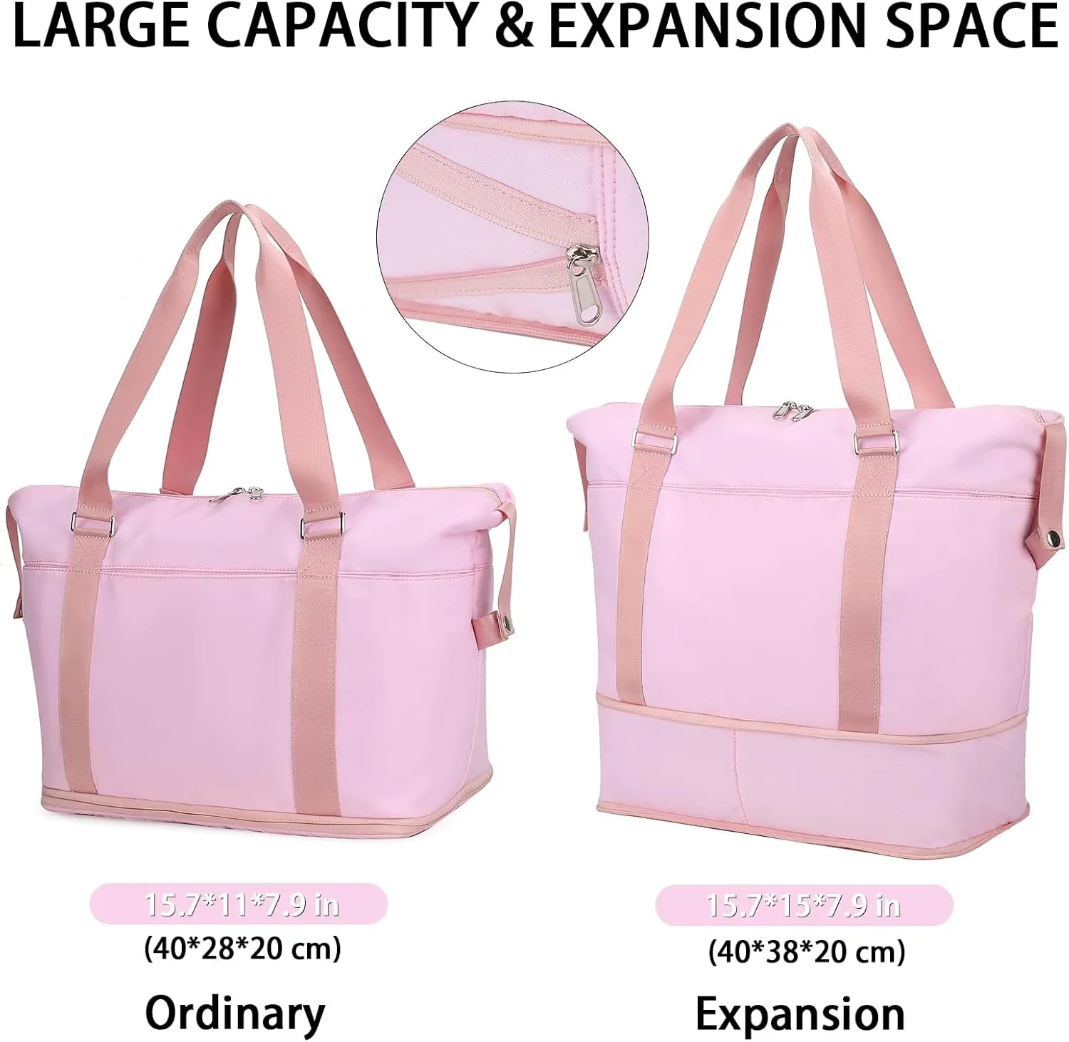 Gym Bag for Women, Personal Item Travel Duffel Bag, Foldable Luggage Weekender Overnight Bag Wet Compartment(Pink)