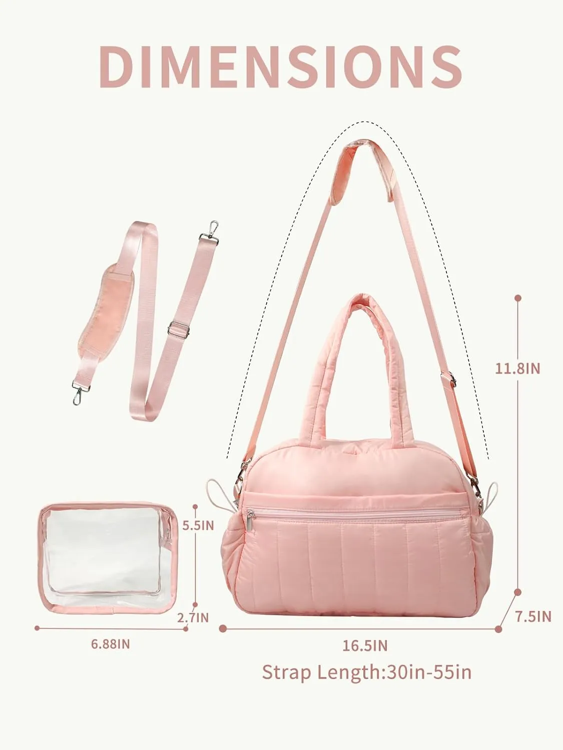 Gym Bag for Women with Wet Pocket, Travel Duffle with Clear Makeup Bag, Carry-On Weekender Overnight Organizer, Water-Resistant for Yoga & Sports, Pink