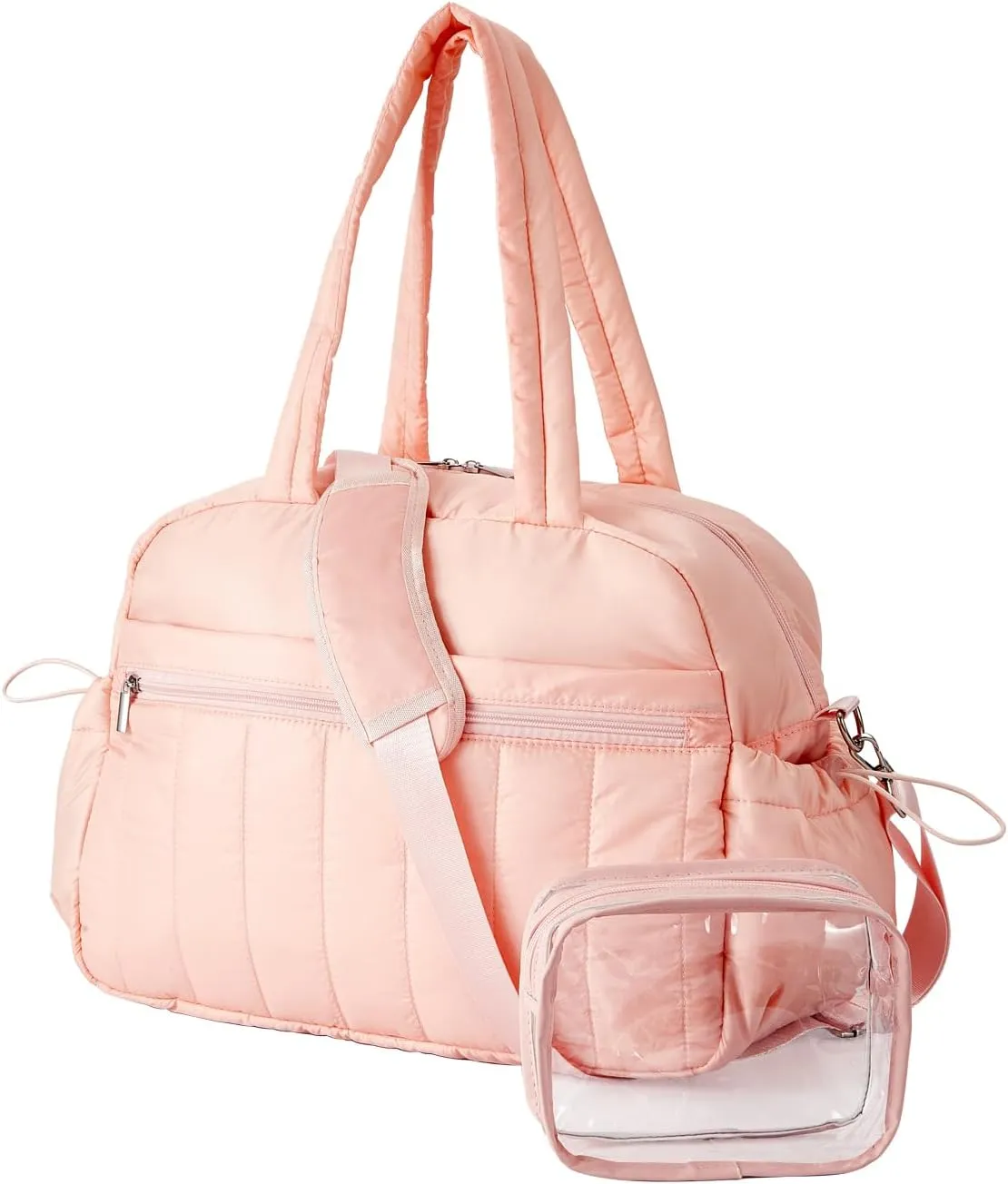 Gym Bag for Women with Wet Pocket, Travel Duffle with Clear Makeup Bag, Carry-On Weekender Overnight Organizer, Water-Resistant for Yoga & Sports, Pink
