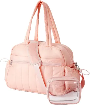 Gym Bag for Women with Wet Pocket, Travel Duffle with Clear Makeup Bag, Carry-On Weekender Overnight Organizer, Water-Resistant for Yoga & Sports, Pink