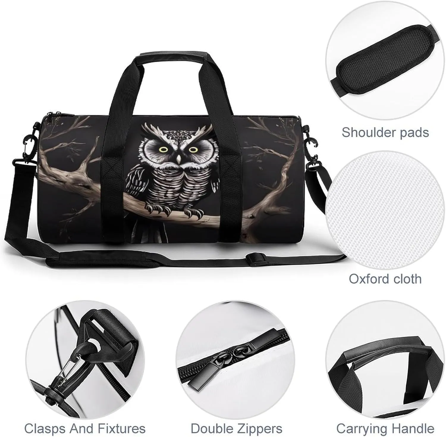 Gym Bag Late Night Owl Duffel Bag for Men Women Overnight Bag with Shoe Compartment Workout Bags