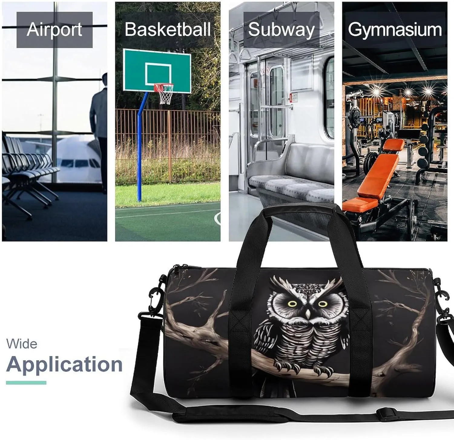 Gym Bag Late Night Owl Duffel Bag for Men Women Overnight Bag with Shoe Compartment Workout Bags