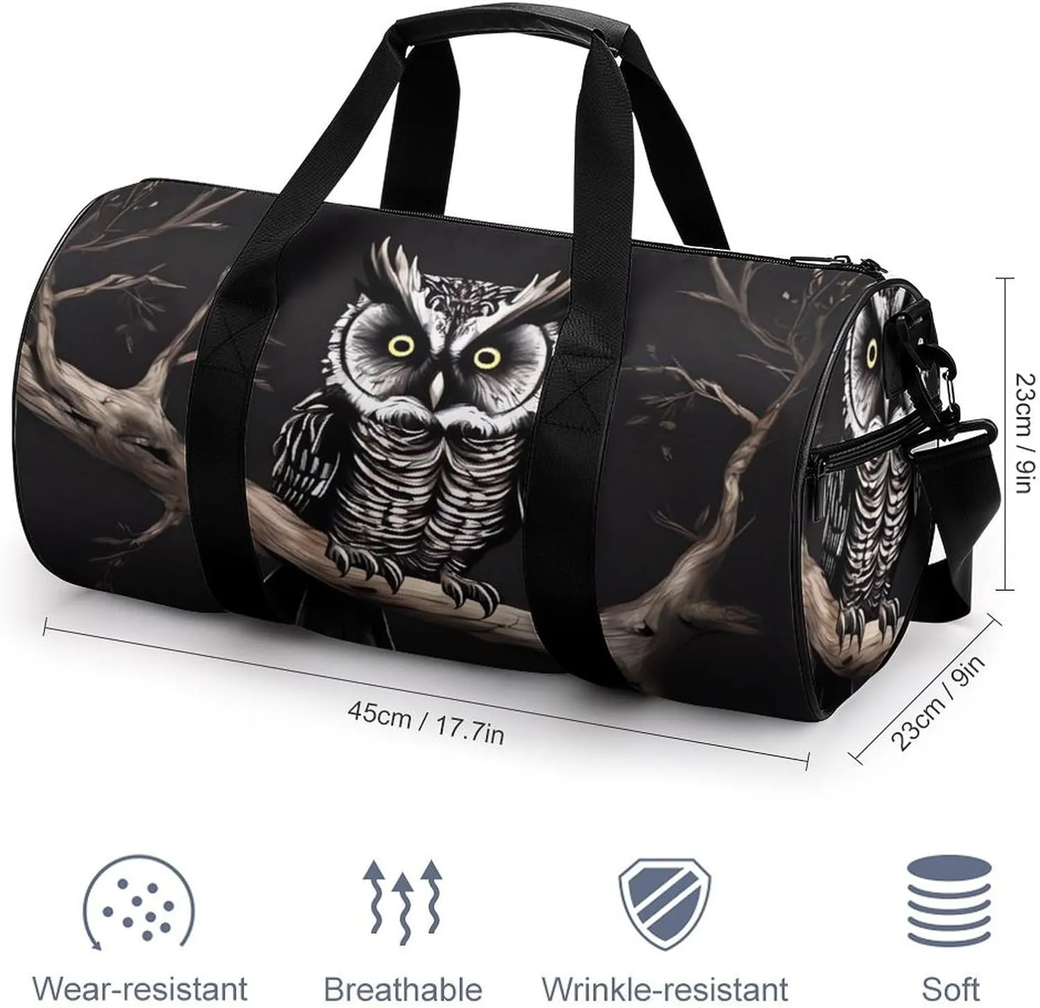 Gym Bag Late Night Owl Duffel Bag for Men Women Overnight Bag with Shoe Compartment Workout Bags