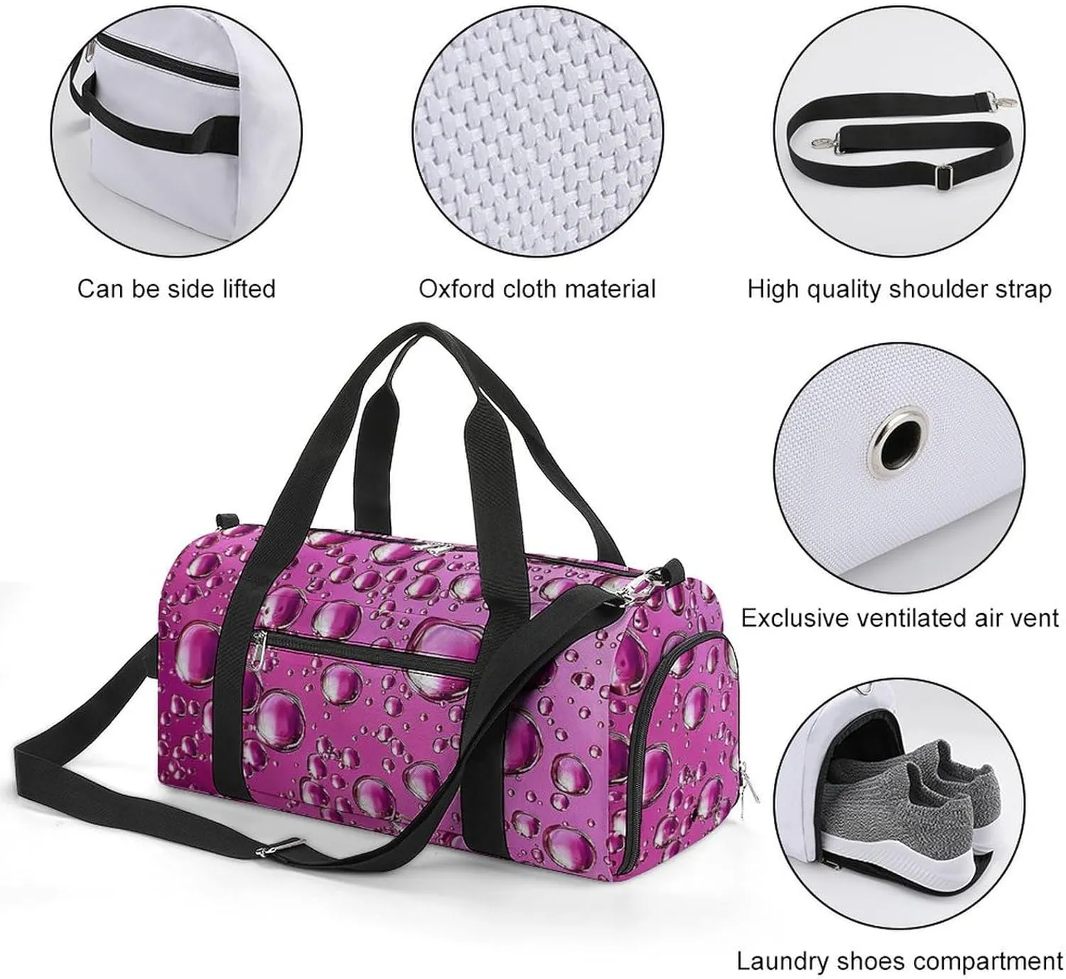 Gym Bag Peach Water Droplets Duffel Bag for Men Women Overnight Bag with Shoe Compartment Workout Bags