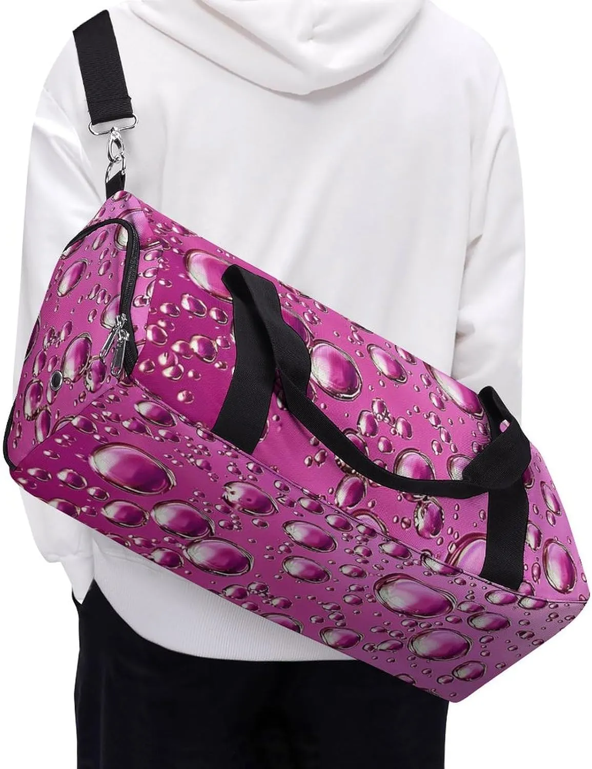 Gym Bag Peach Water Droplets Duffel Bag for Men Women Overnight Bag with Shoe Compartment Workout Bags