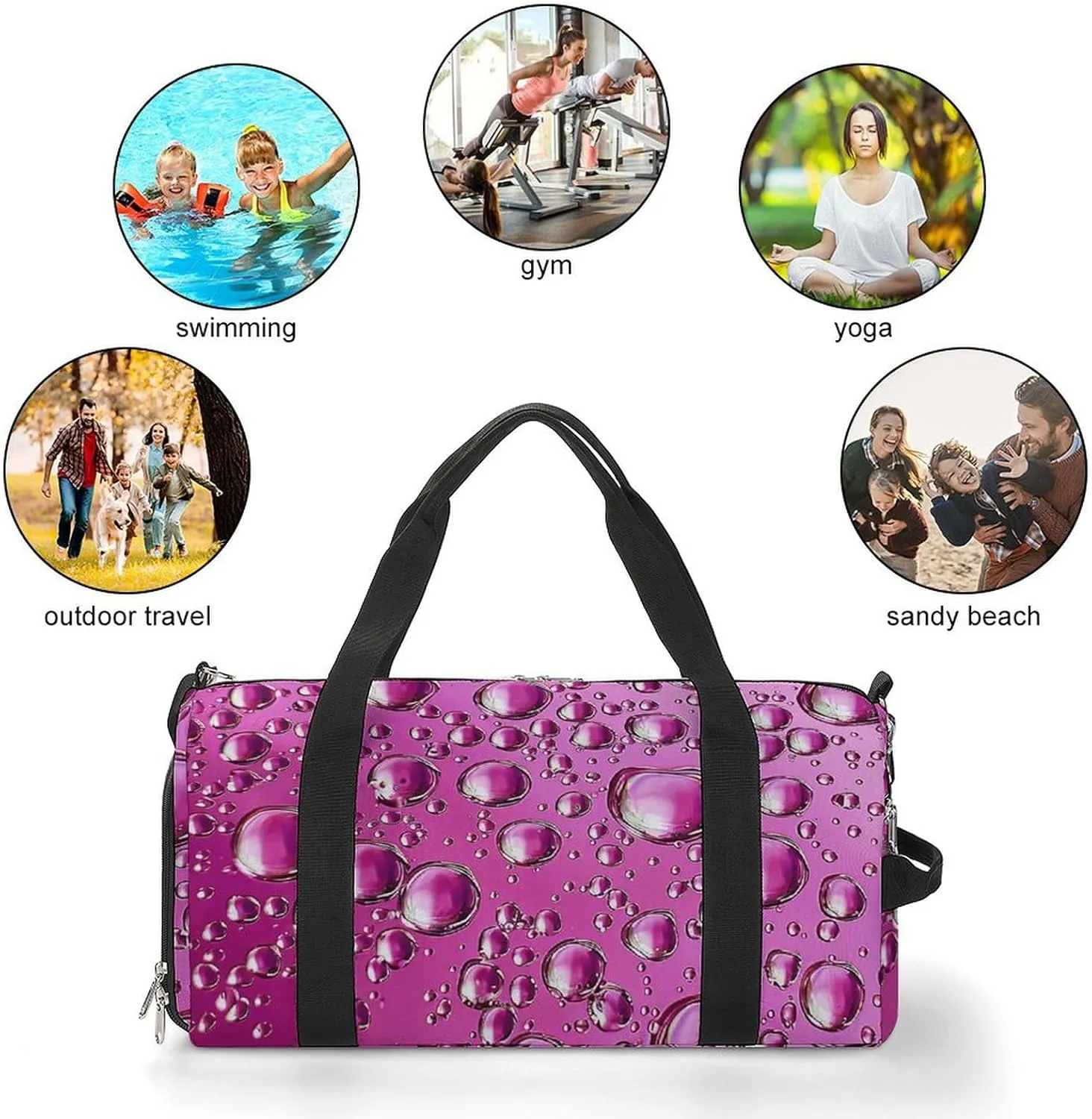 Gym Bag Peach Water Droplets Duffel Bag for Men Women Overnight Bag with Shoe Compartment Workout Bags