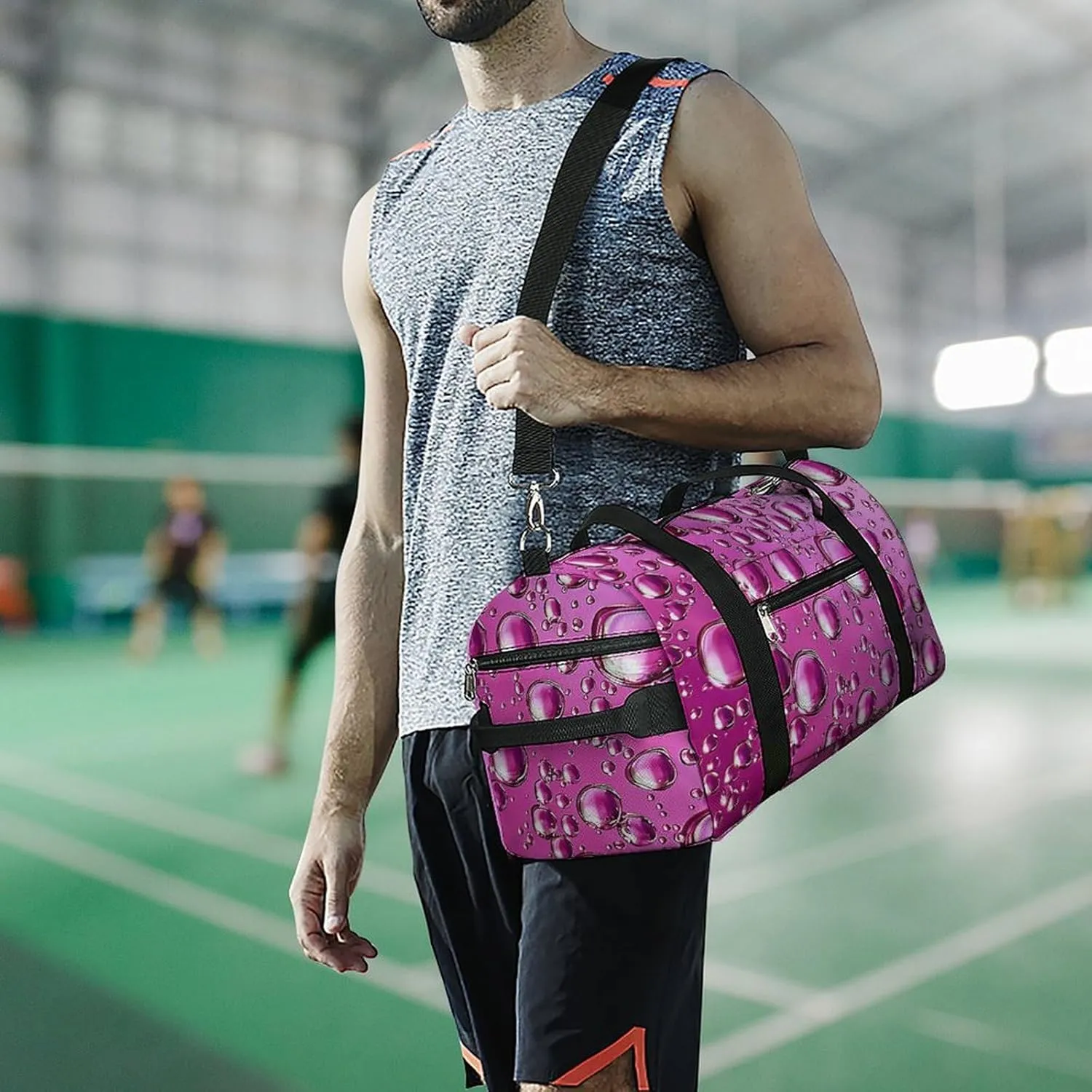 Gym Bag Peach Water Droplets Duffel Bag for Men Women Overnight Bag with Shoe Compartment Workout Bags