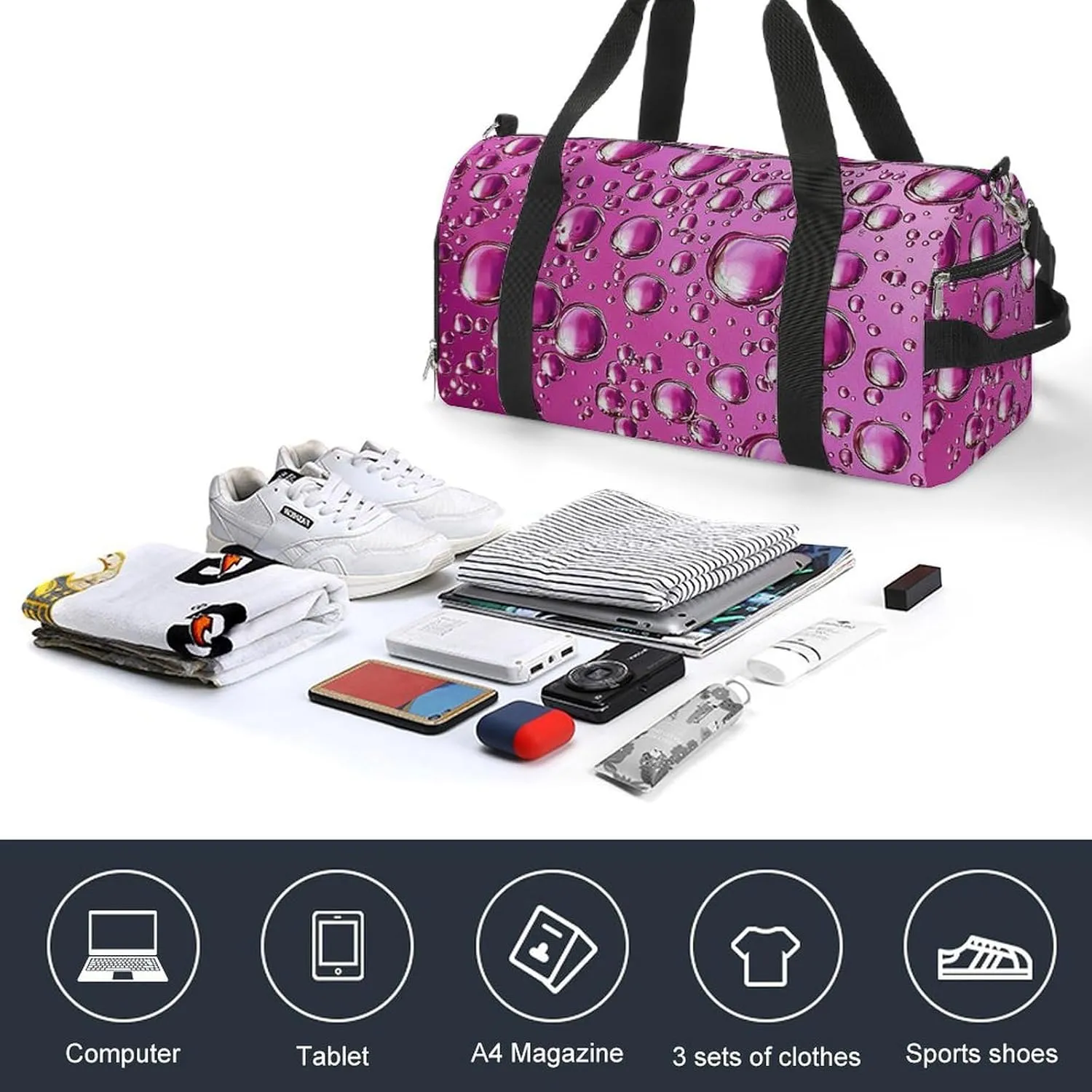 Gym Bag Peach Water Droplets Duffel Bag for Men Women Overnight Bag with Shoe Compartment Workout Bags