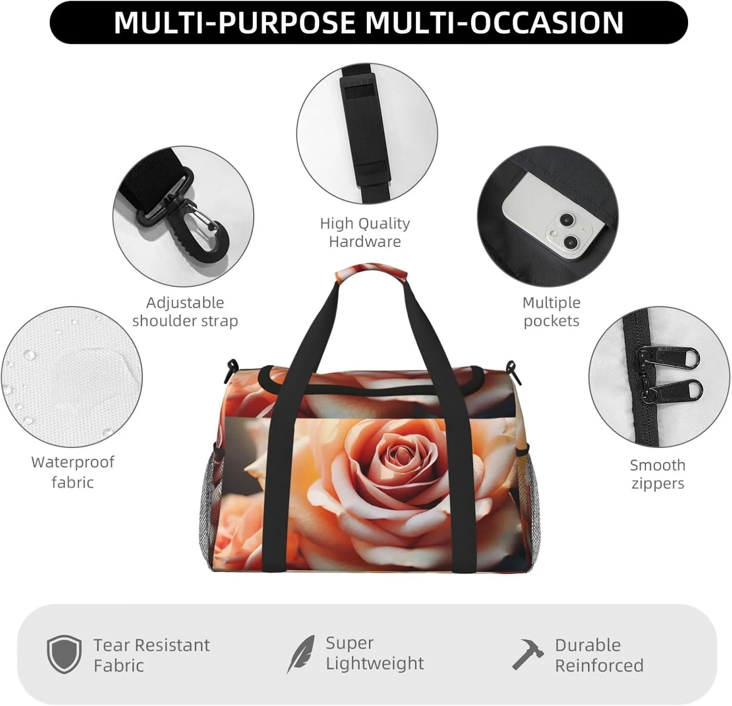 Gym Bag Vintage Rose Blooms Duffel Bag for Men Women Travel Overnight Bag with Shoe Compartment Workout Bags