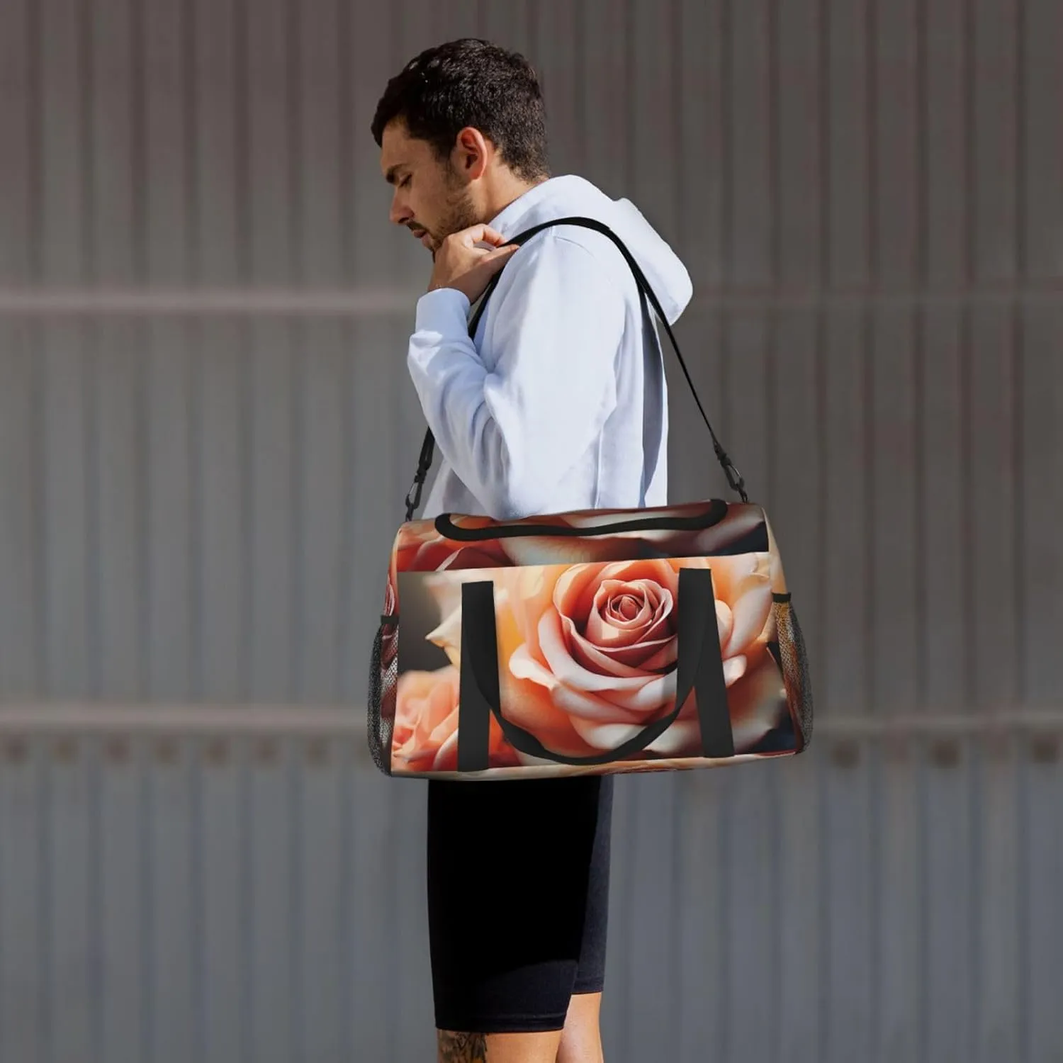 Gym Bag Vintage Rose Blooms Duffel Bag for Men Women Travel Overnight Bag with Shoe Compartment Workout Bags