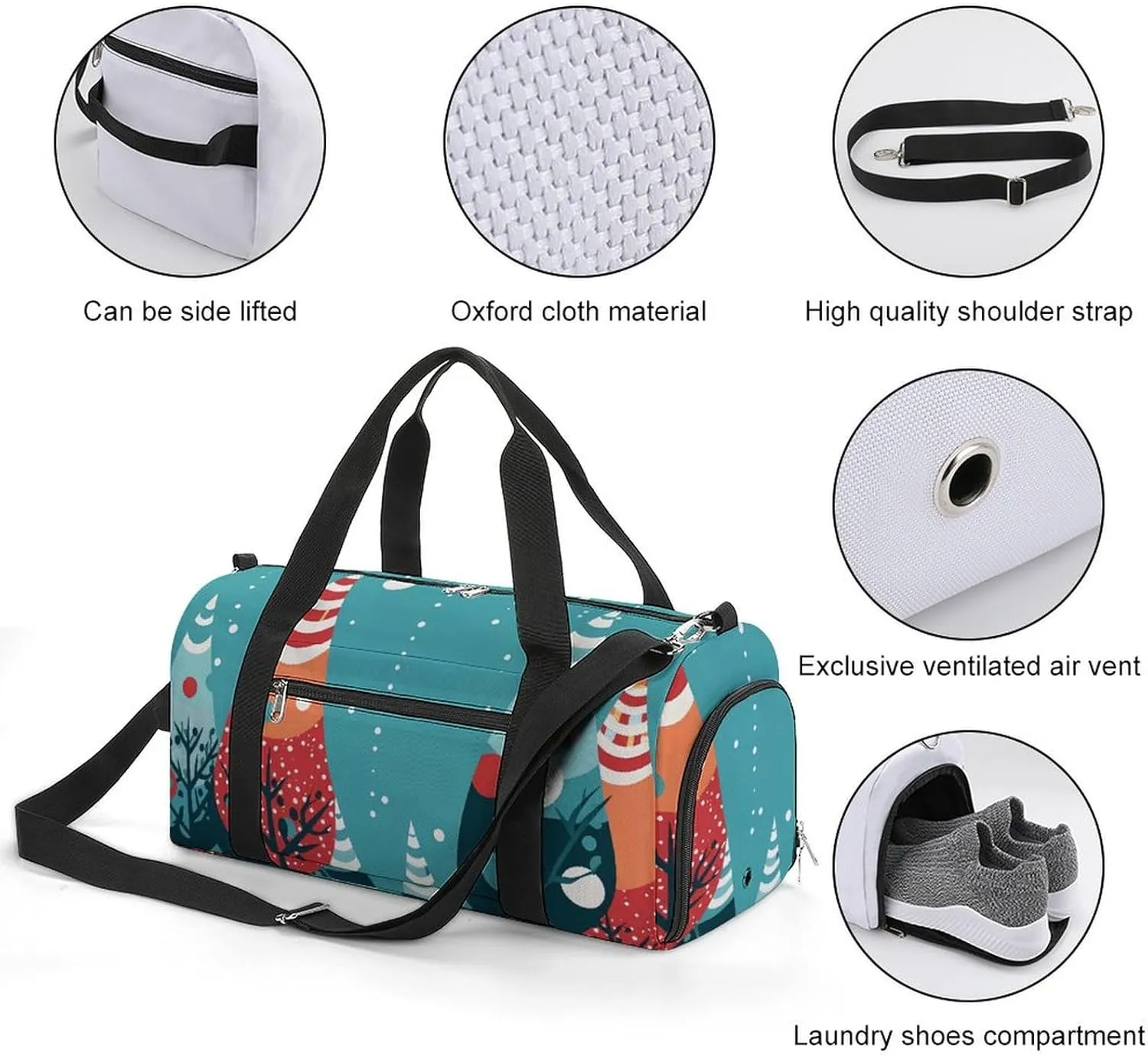 Gym Bags Small Animated Christmas Tree Duffel Bag Overnight Bag with Shoe Compartment Carryon Bag for Men Women