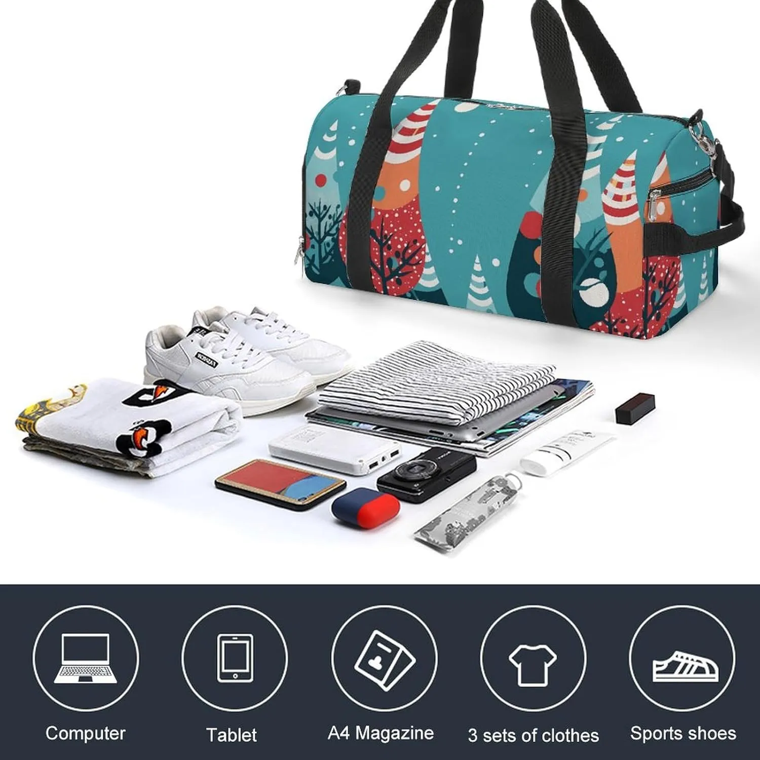 Gym Bags Small Animated Christmas Tree Duffel Bag Overnight Bag with Shoe Compartment Carryon Bag for Men Women