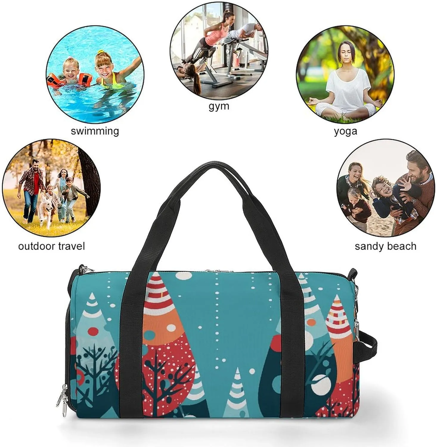 Gym Bags Small Animated Christmas Tree Duffel Bag Overnight Bag with Shoe Compartment Carryon Bag for Men Women