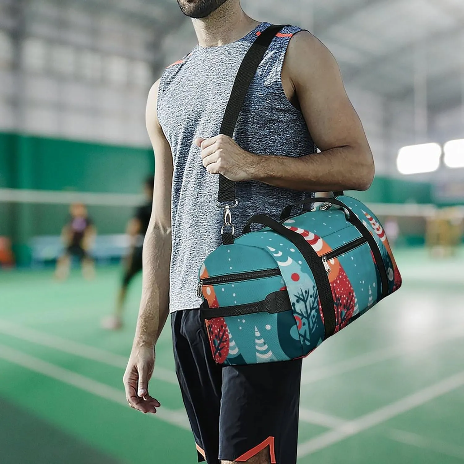 Gym Bags Small Animated Christmas Tree Duffel Bag Overnight Bag with Shoe Compartment Carryon Bag for Men Women