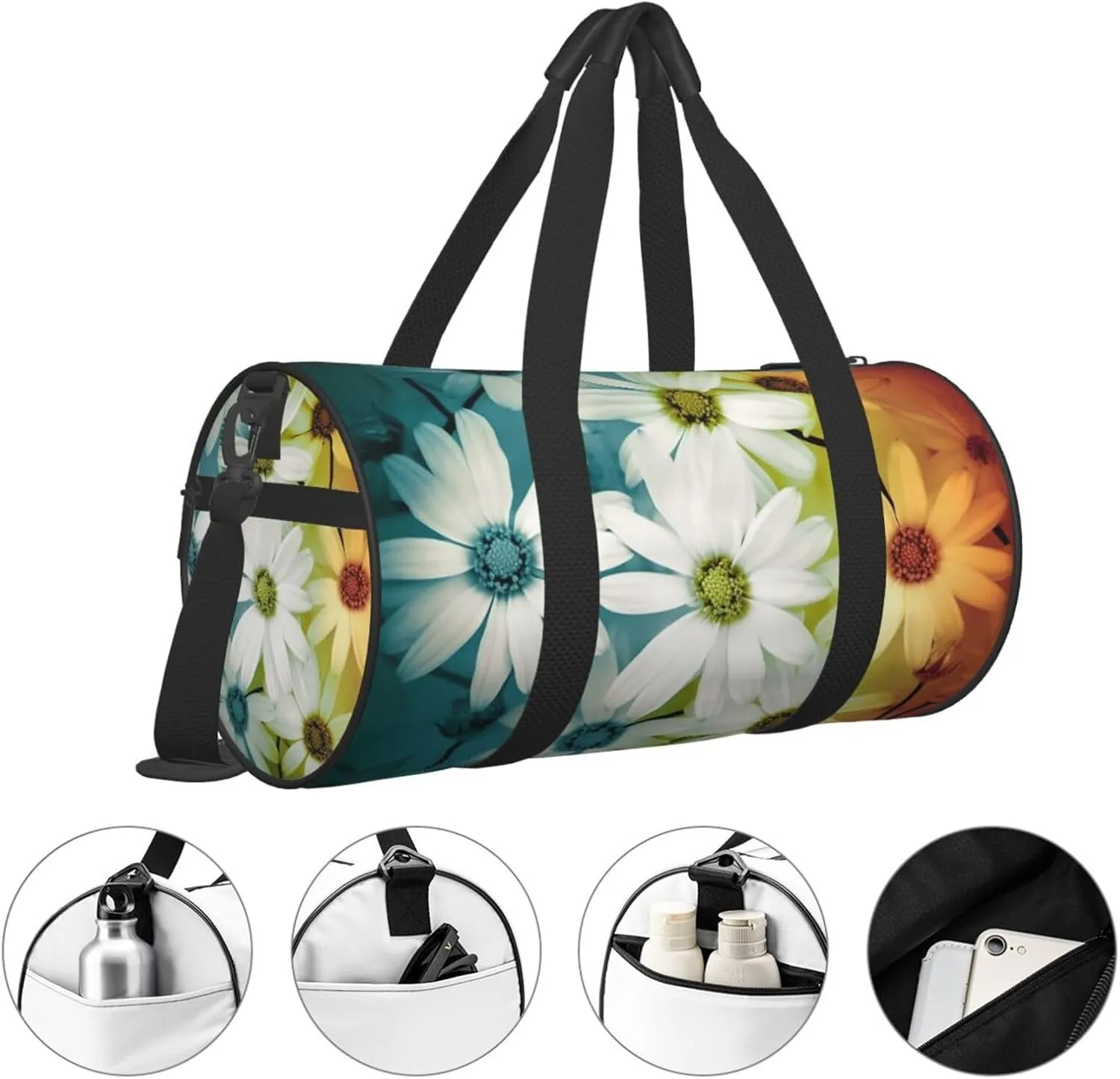 Gym Bags Small Daisy Flowers Duffel Bag Overnight Bag with Shoe Compartment Carryon Bag for Men Women
