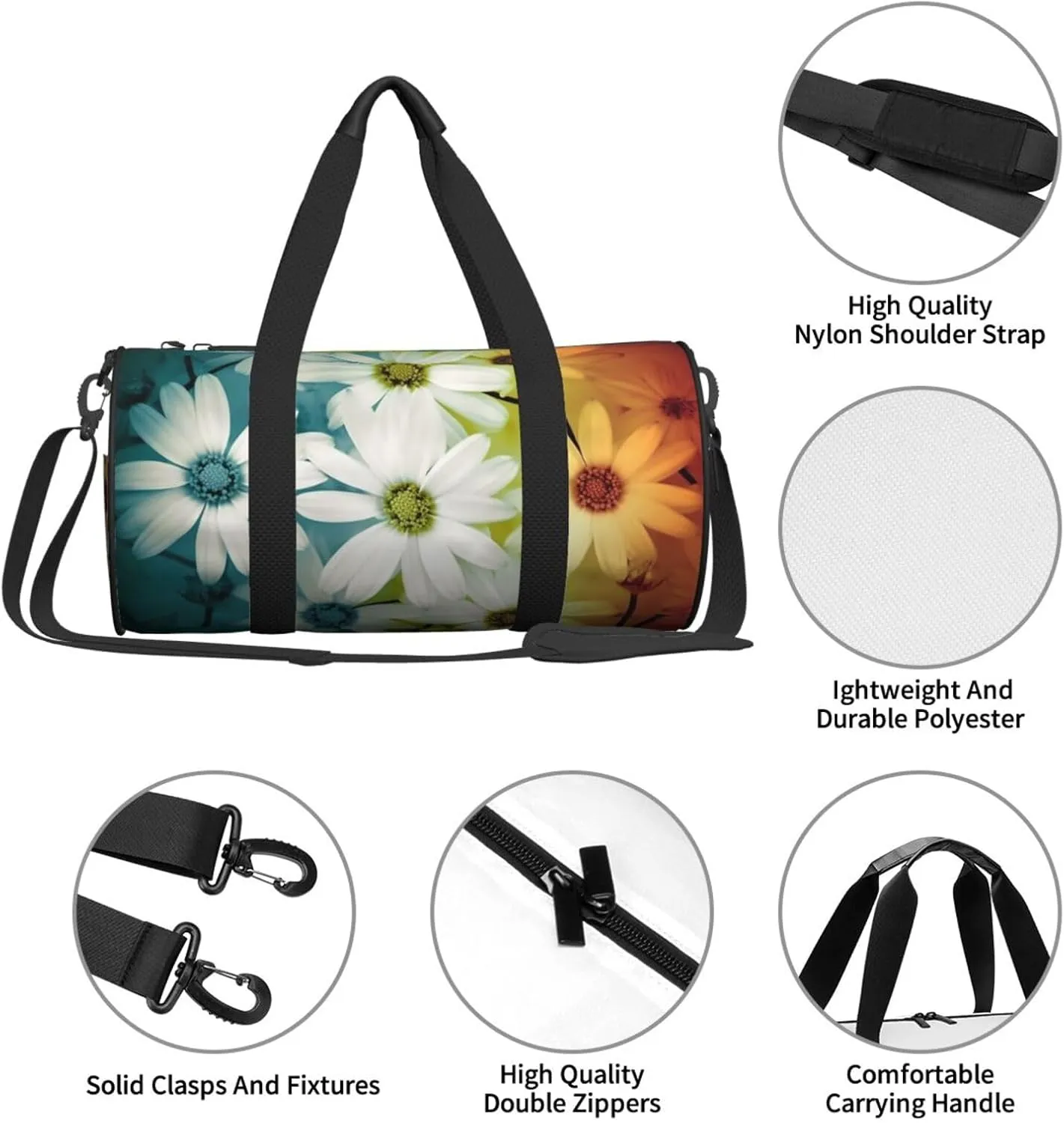 Gym Bags Small Daisy Flowers Duffel Bag Overnight Bag with Shoe Compartment Carryon Bag for Men Women