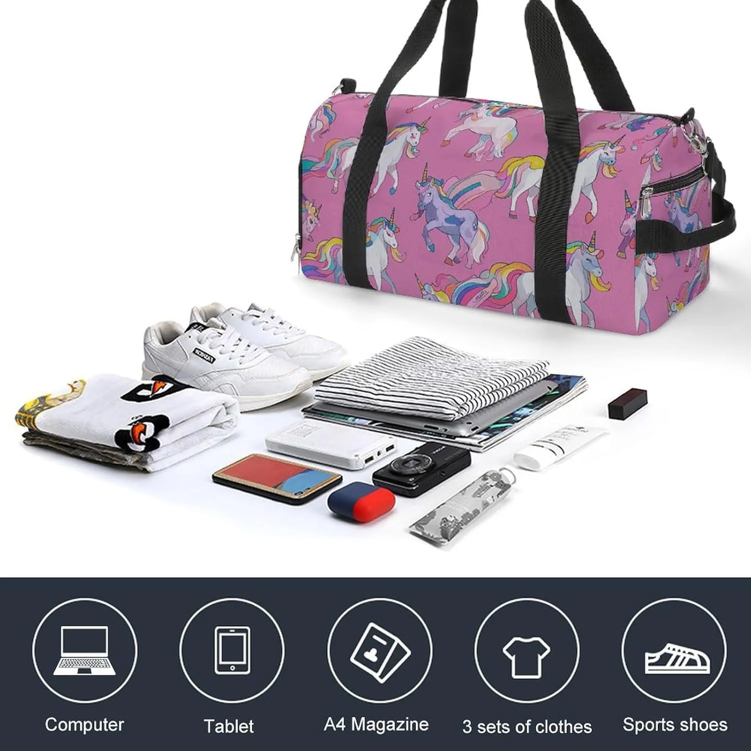 Gym Bags Small Many Horse Duffel Bag Overnight Bag with Shoe Compartment Carryon Bag for Men Women
