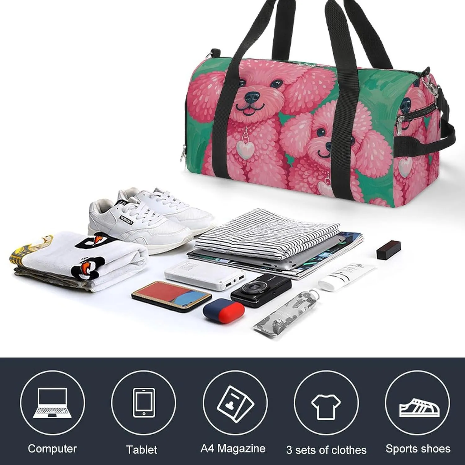 Gym Bags Small Poodles Dogs Duffel Bag Overnight Bag with Shoe Compartment Carryon Bag for Men Women