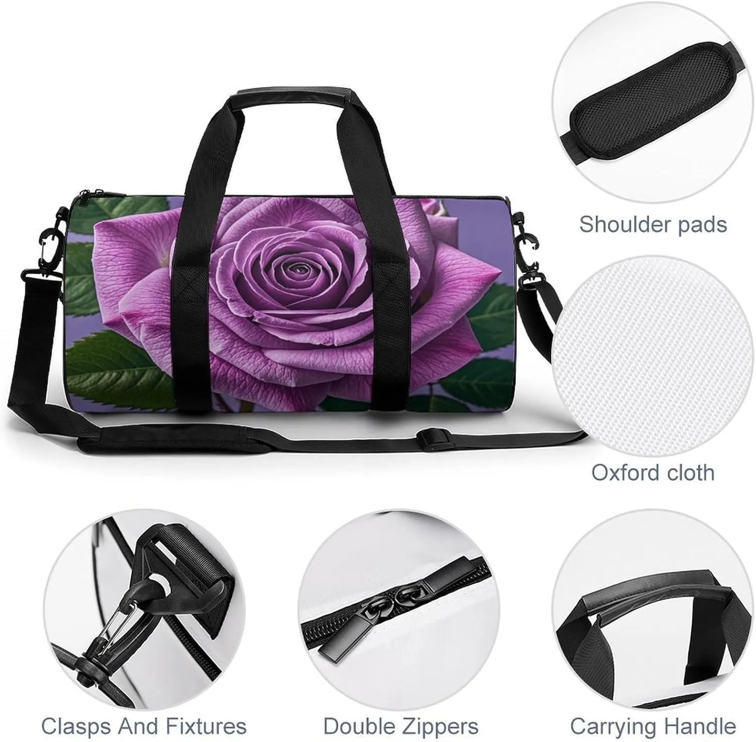Gym Bags Small Purple Rose Duffel Bag Overnight Bag with Shoe Compartment Carryon Bag for Men Women