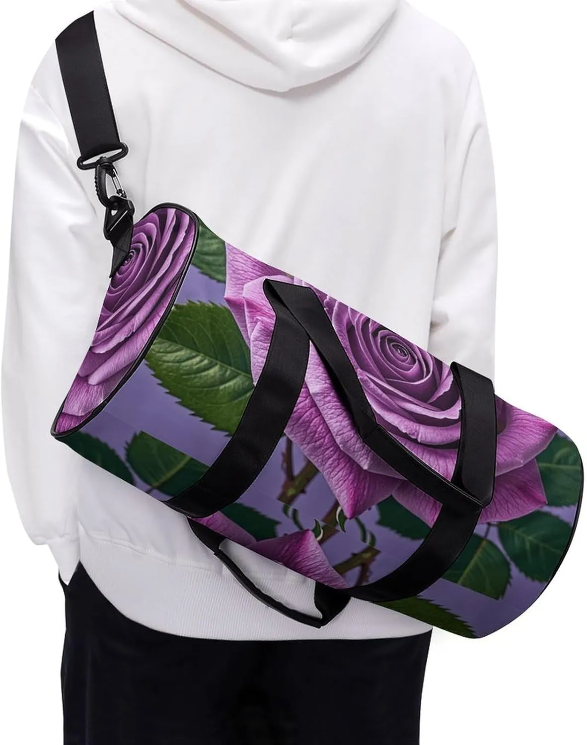 Gym Bags Small Purple Rose Duffel Bag Overnight Bag with Shoe Compartment Carryon Bag for Men Women