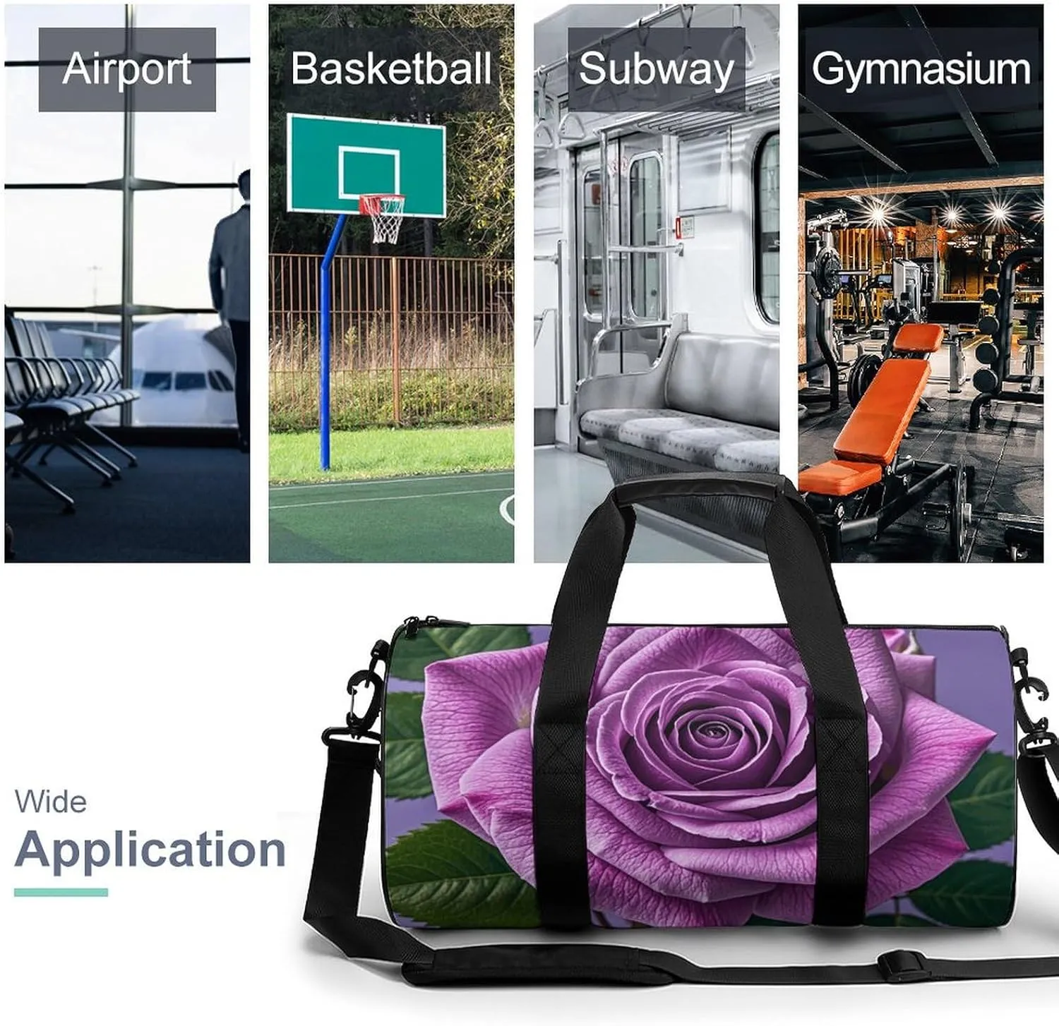 Gym Bags Small Purple Rose Duffel Bag Overnight Bag with Shoe Compartment Carryon Bag for Men Women