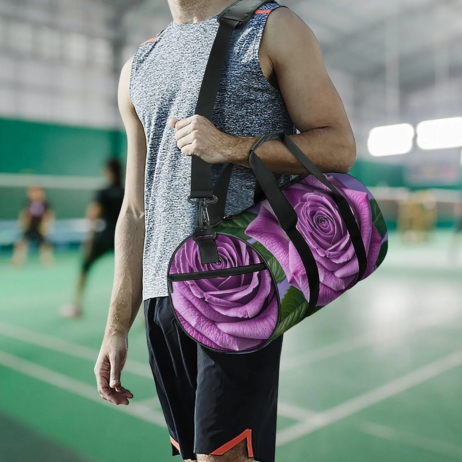 Gym Bags Small Purple Rose Duffel Bag Overnight Bag with Shoe Compartment Carryon Bag for Men Women