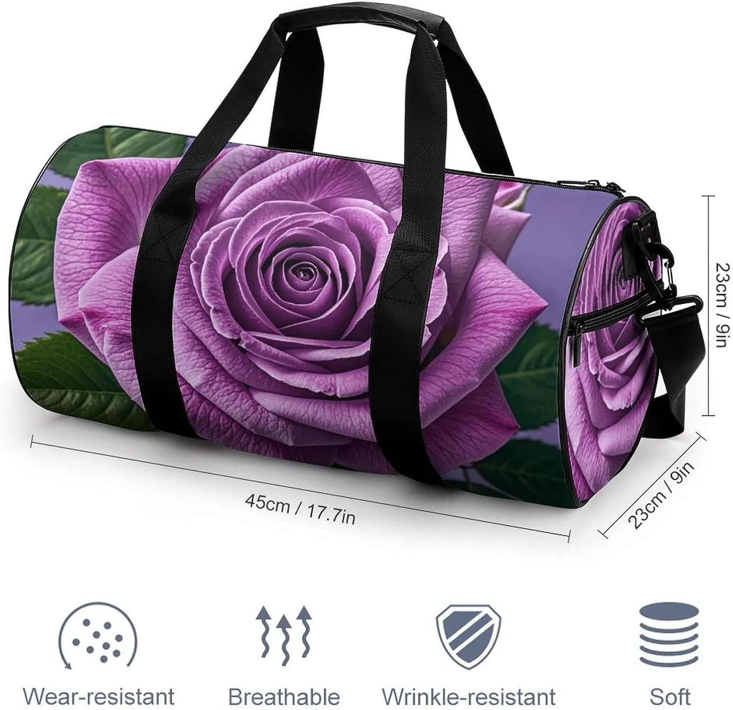 Gym Bags Small Purple Rose Duffel Bag Overnight Bag with Shoe Compartment Carryon Bag for Men Women