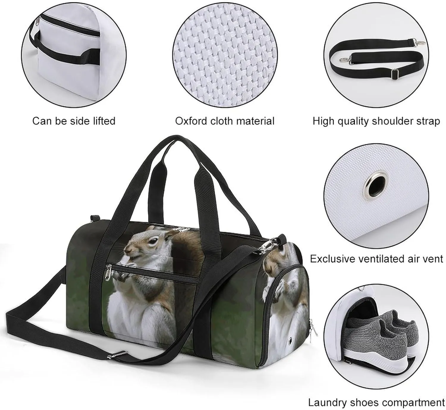 Gym Bags Small Squirrel Duffel Bag Overnight Bag with Shoe Compartment Carryon Bag for Men Women