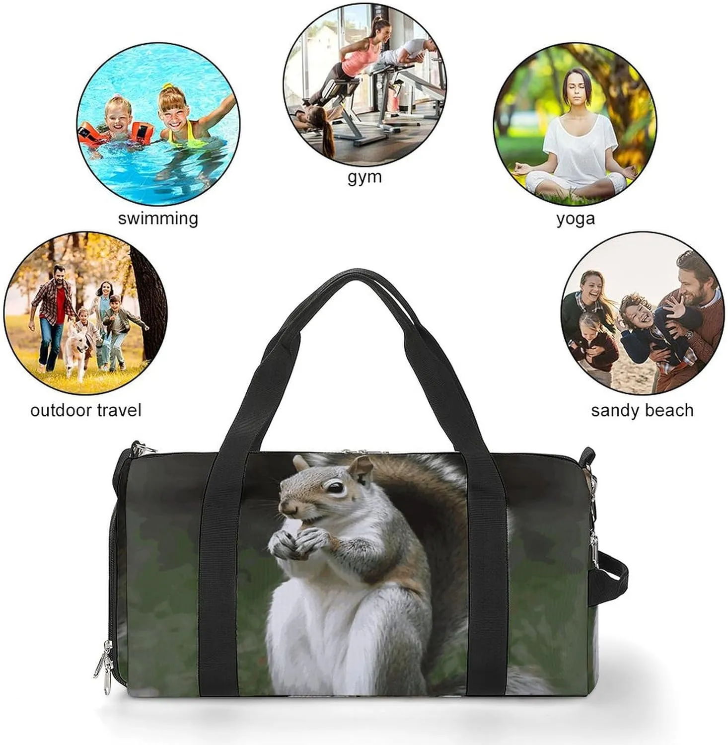 Gym Bags Small Squirrel Duffel Bag Overnight Bag with Shoe Compartment Carryon Bag for Men Women