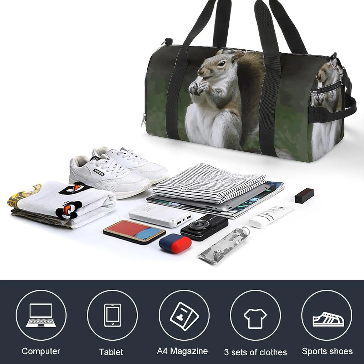 Gym Bags Small Squirrel Duffel Bag Overnight Bag with Shoe Compartment Carryon Bag for Men Women